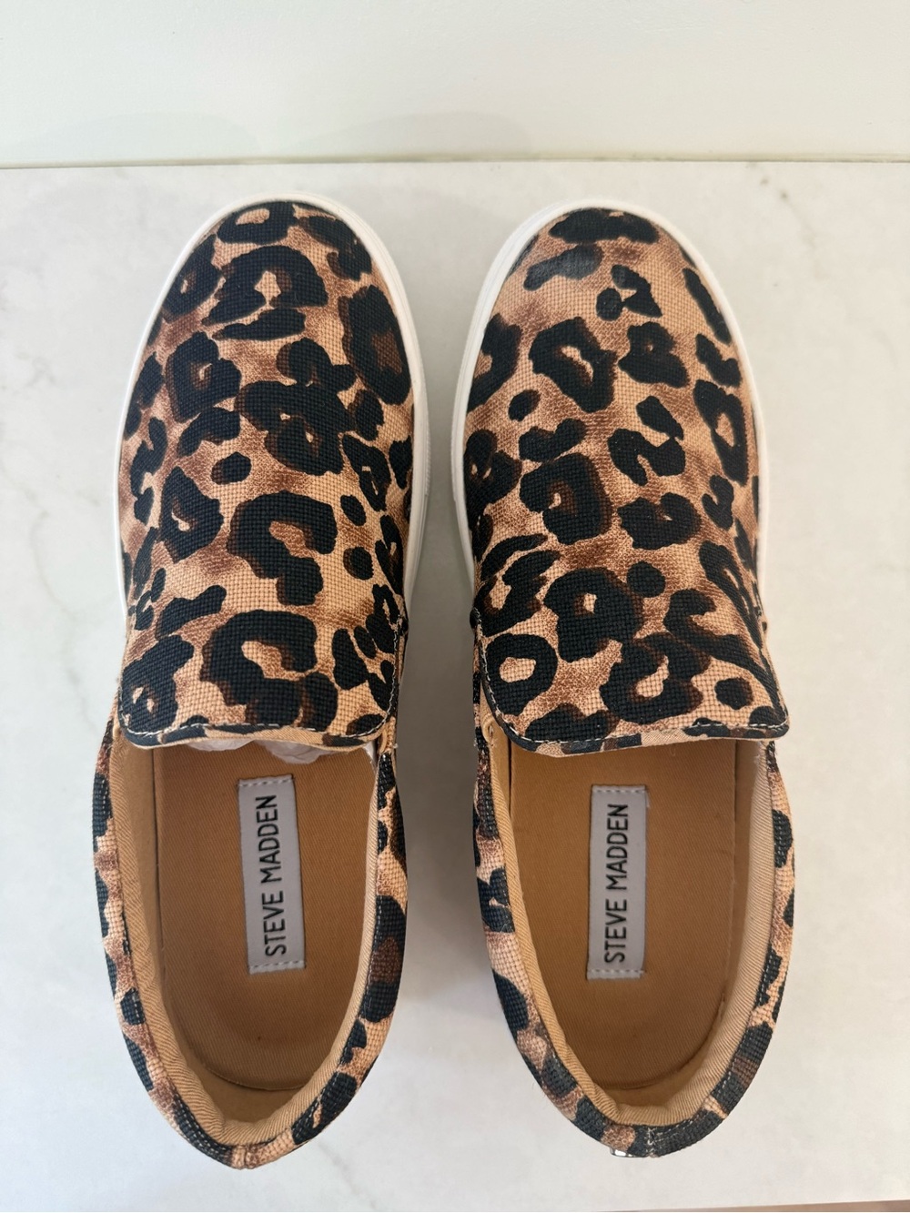 Steve Madden Leopard-Print Canvas Slip-On Sneakers in Tan and Black